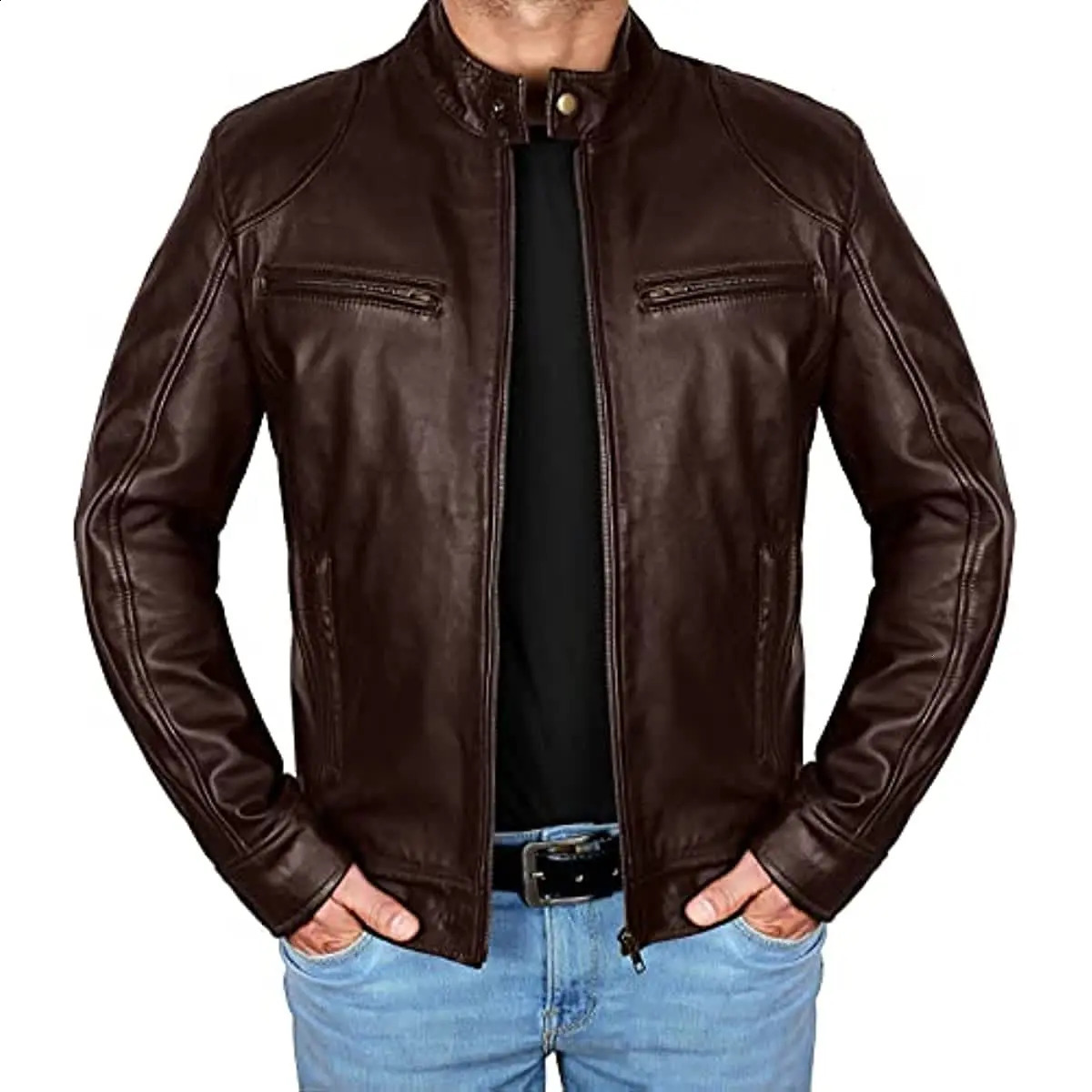Mens Fashion Leather Jacket Slim Fit Stand Collar PU Jacket Male Anti-wind Motorcycle Lapel Diagonal Zipper Jackets Men 5XL 240822