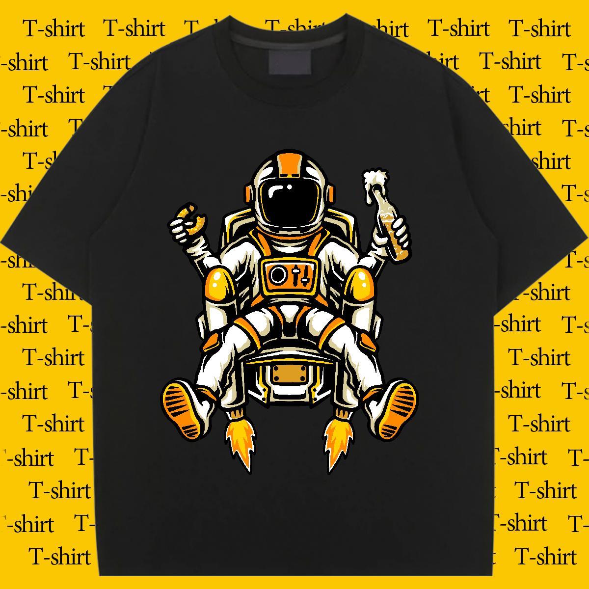 Designer Nice Couples T Shirts 100% Cotton 230g cosmonaut Casual Woman T Shirts Breathable Crew Neck Black Oversized Wear