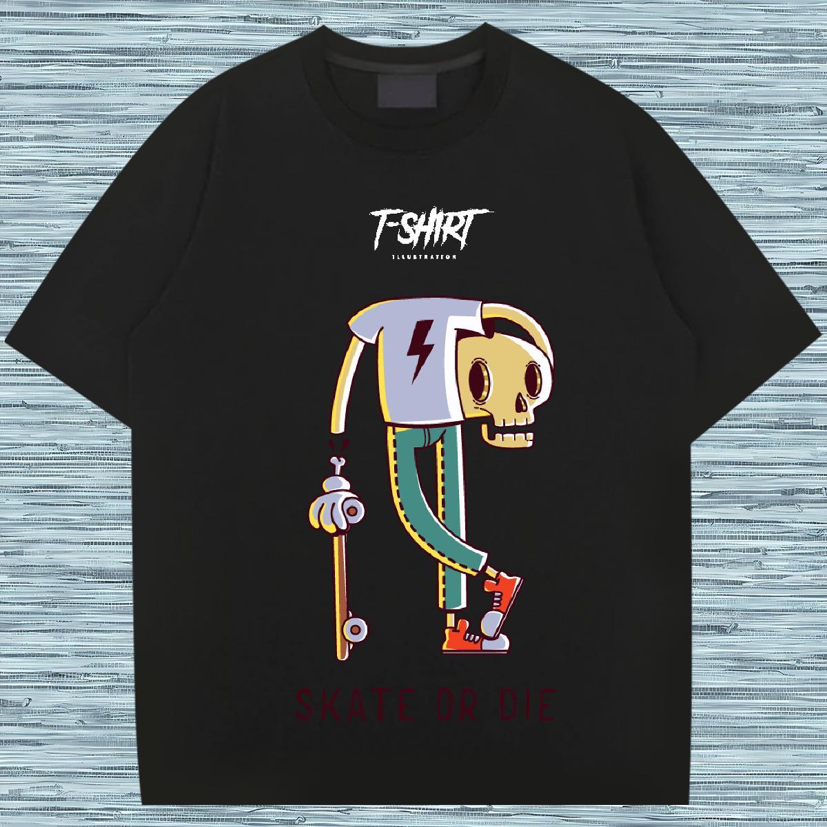 High Quality T Shirt For Man 100% Cotton 230g skull Casual Daily Wear DIY Anime Short Sleeve O-Neck Men Tshirts Wholesale Tees