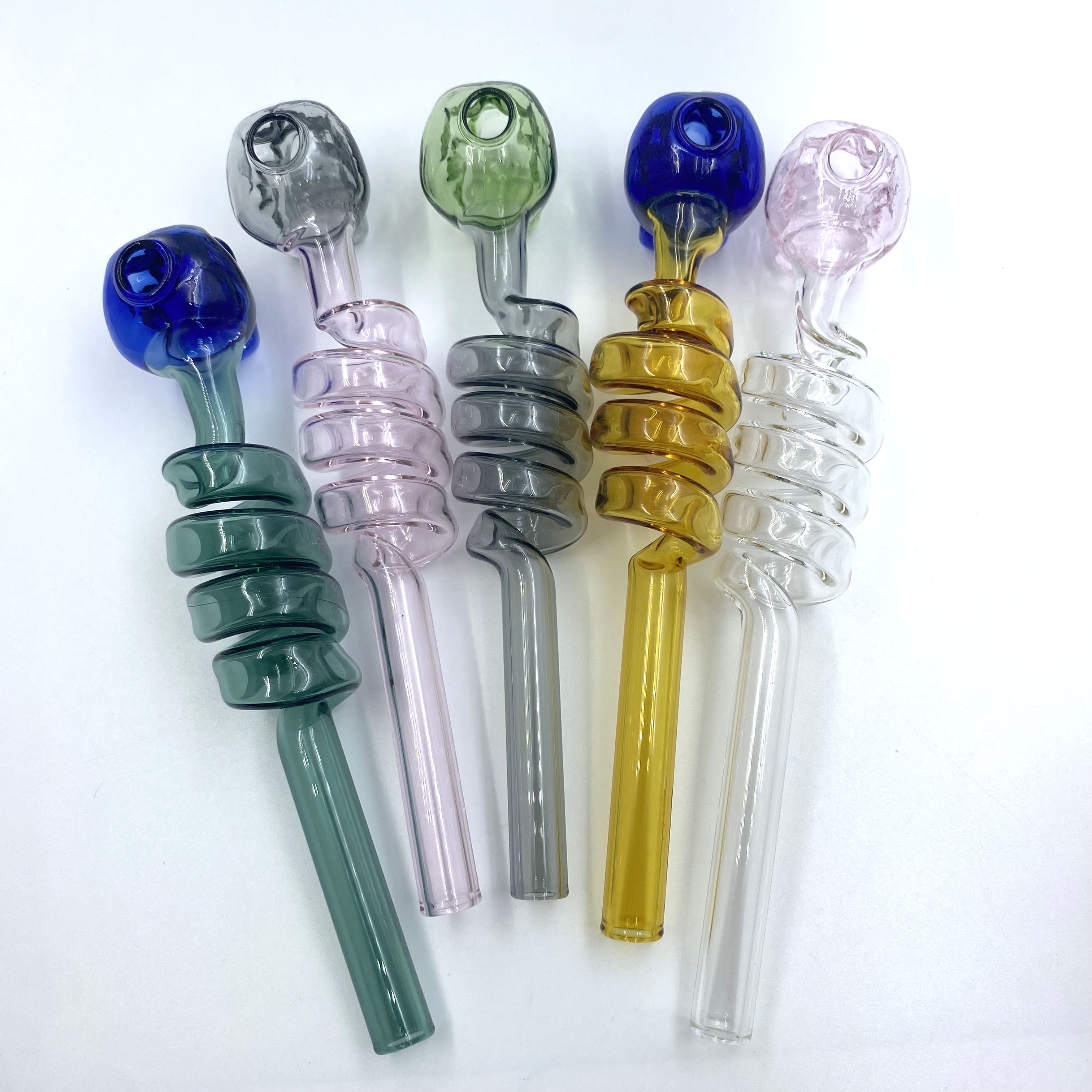 Glass Oil Burner Pipe Quality Pipes Curved Oil Burners Glass Tube Smoking Pipes Tobacco Skull Dry Herb Glass Pipes Smoking Accessories 6 Inches Hand Pipes