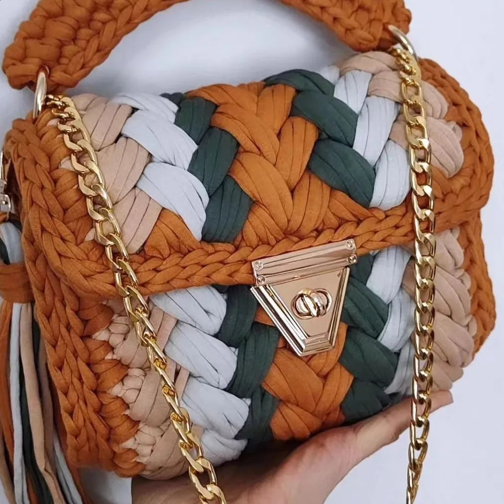 Womens Bag Selling Shoulder Bag Handmade Crochet Bag with Contrasting Woven Bag Handbag Bags for Women 240826