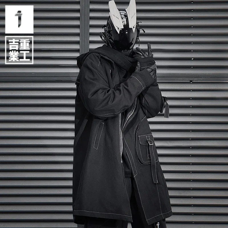 Irregular n Techwear Style Punk Hip Hop Trench Coat Mens Street Casual Long Jacket Gabardina 240822