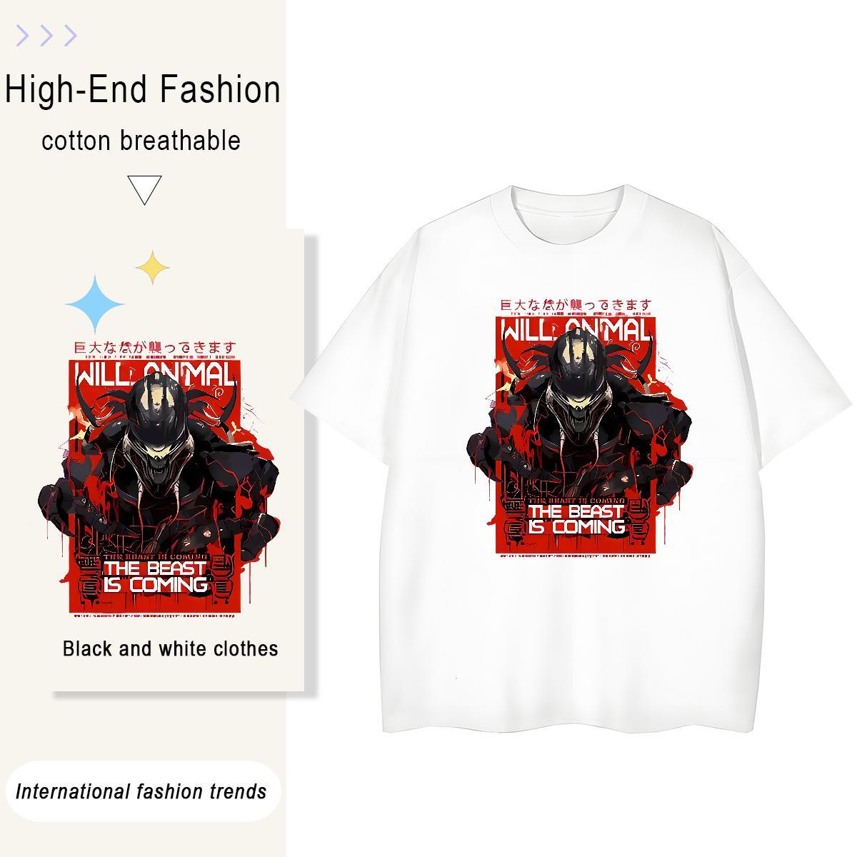Loose fit Womens Tshirts 230g 100% Cotton Anime characters Hip Hop Street Women T Shirts O-Neck Short Sleeve Customized Top Tees
