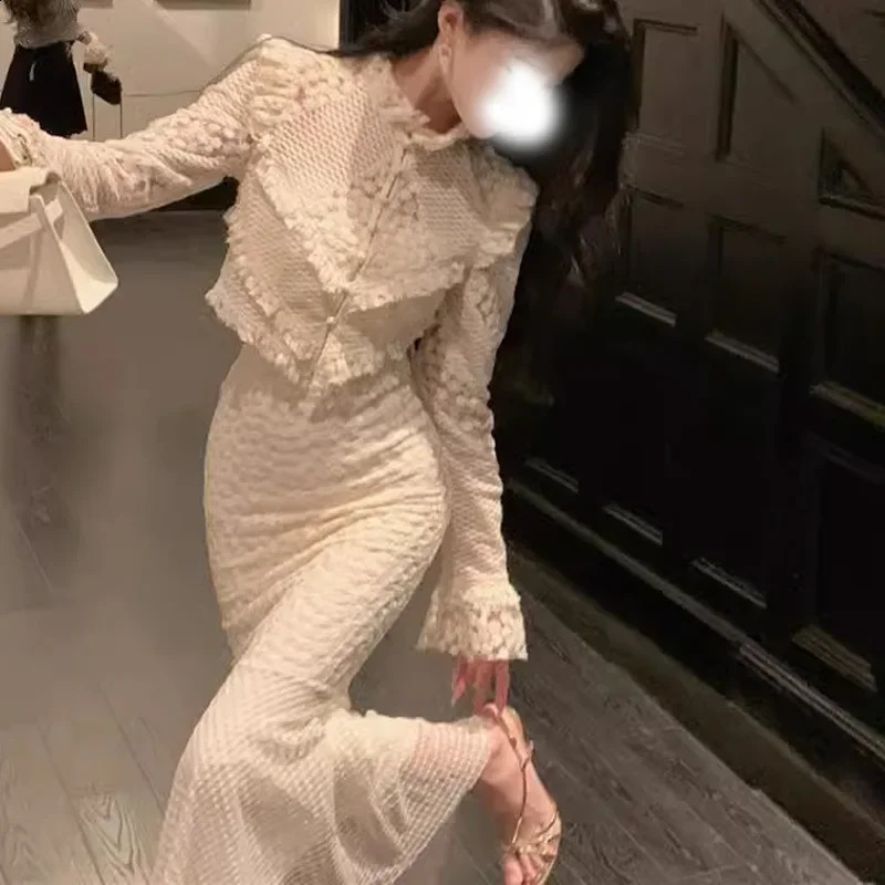 High-end Slimming Trendy Nichen Sensibilitylace Topfish Tail Skirt Set Casual Chic Streetwear For Women 240823