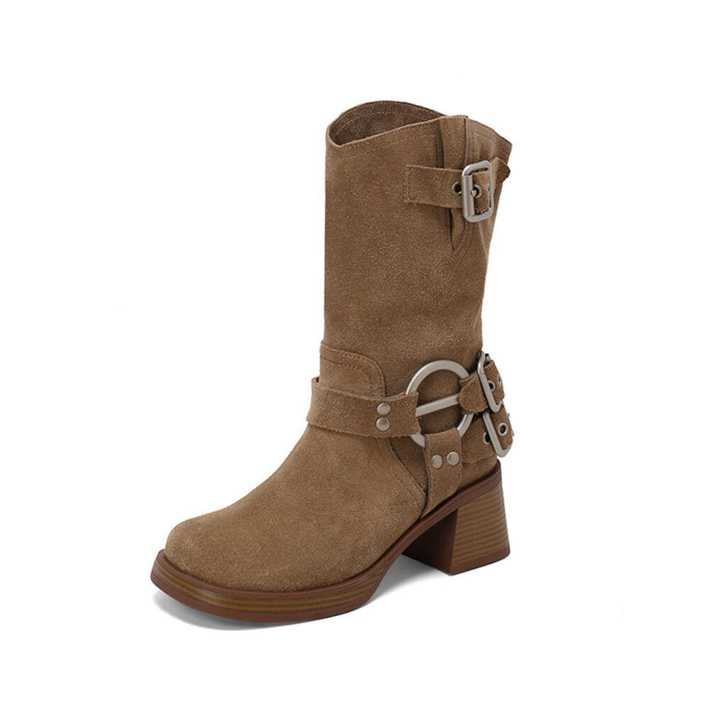 Ddmysports Cowhide Edition Coarse Eel Western Cowboy Made Of Genuine Leather Skinny Short Boots With Square Ead Mid Barrel Martin Women S Igh Eels OUT