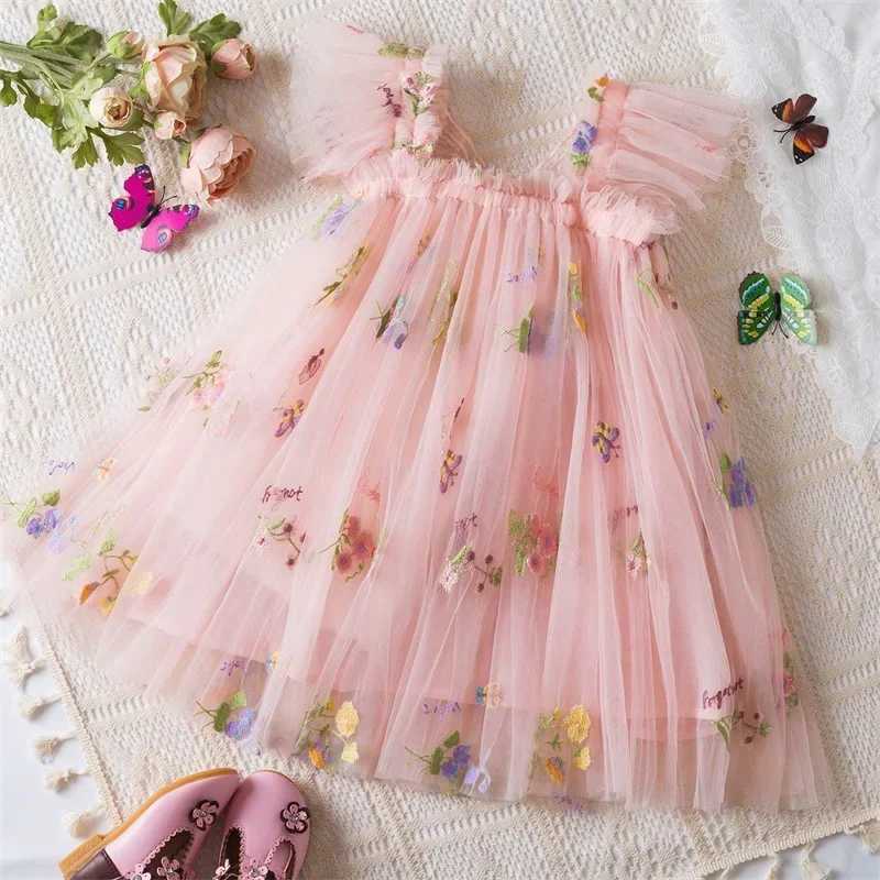 2024 Childrens Dress Girls Summer Dress Butterfly Wings New Flower Dress Dance Performance Tutu Grid Princess Dress Baby Clothing W240823
