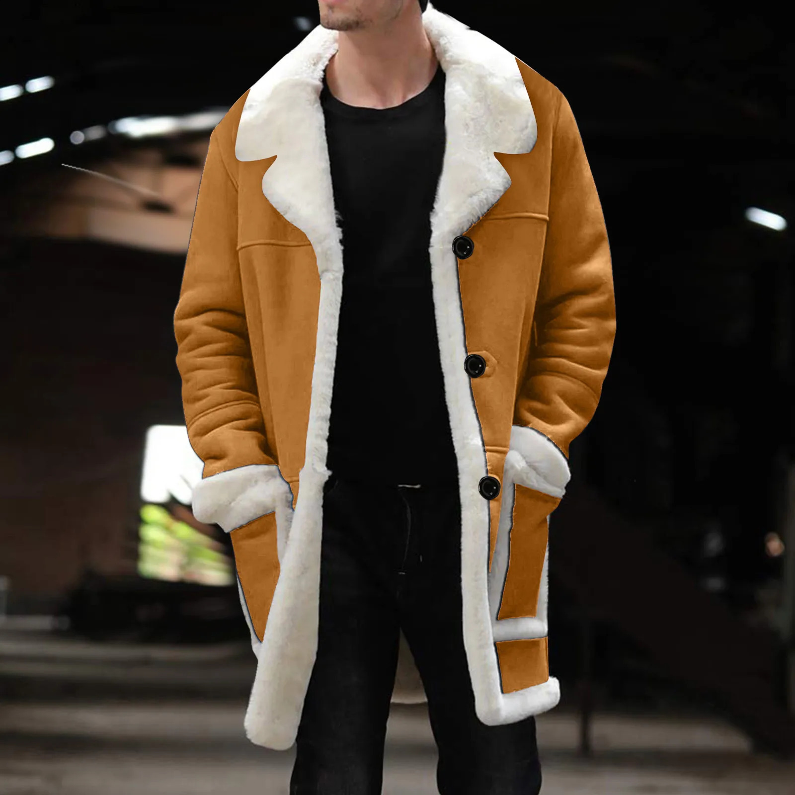 Men Plus Size Winter Coat Lapel Collar Long Sleeve Padded Leather Jacket Vintage Thicken Coat Sheepskin Winter Clothes for Man 240822