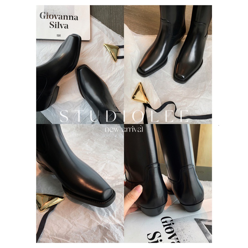 Ddmysports Cowhide Version Of Grape Mom Same Style With Small Square Toe Thick Heel Midsole Not Over The Knee Knight Boots Women S Autumn And Winter C