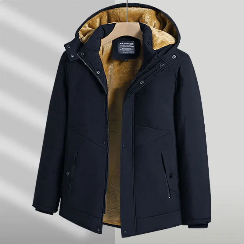 Winter Parka mens windproof wool thick fur coat solid hooded street jacket 240822