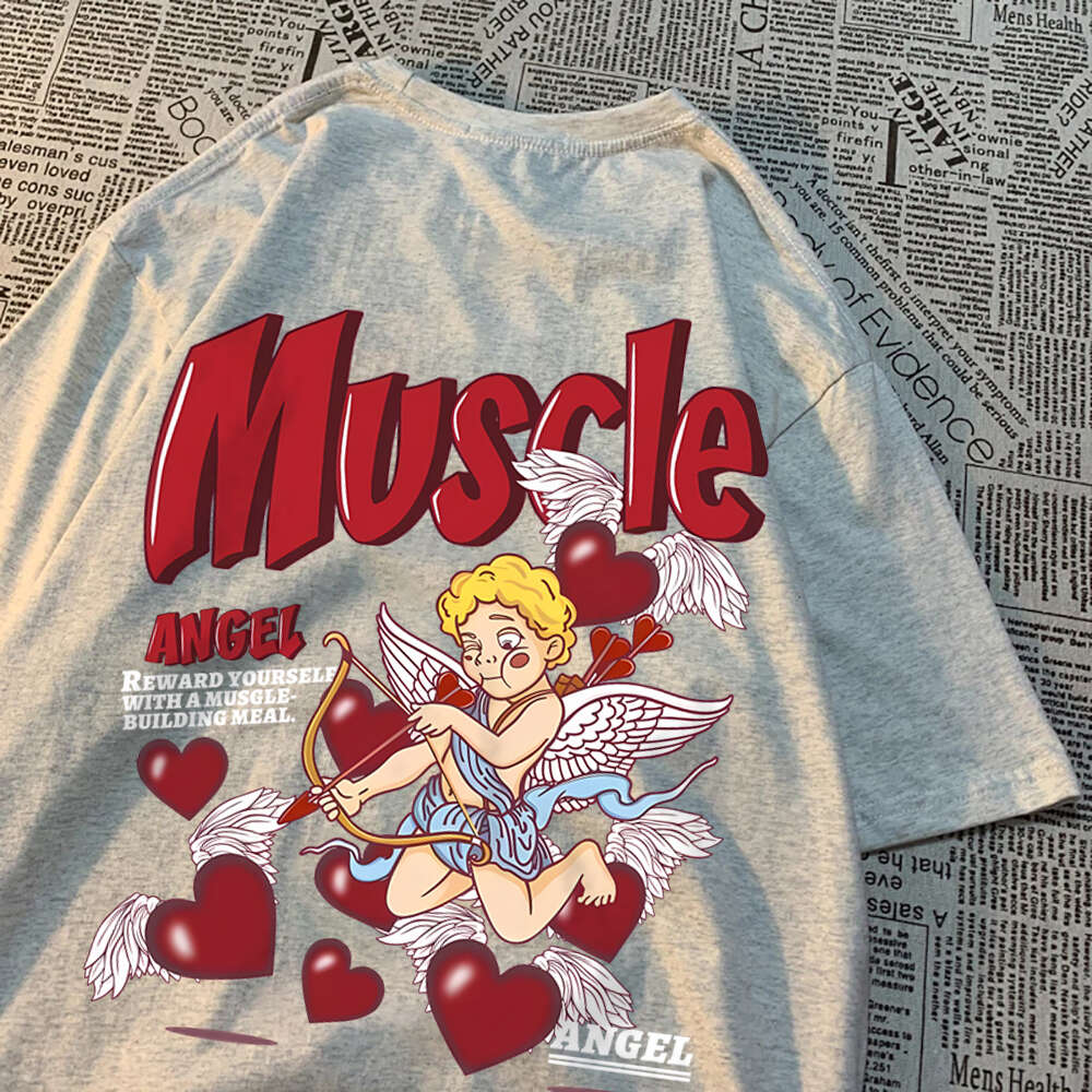 Angels Shoot Arrows At Love Men Women T-Shirt Street Crewneck Shirts Hip Hop Cotton Summer Top Loose Breathable T Shirt Couple