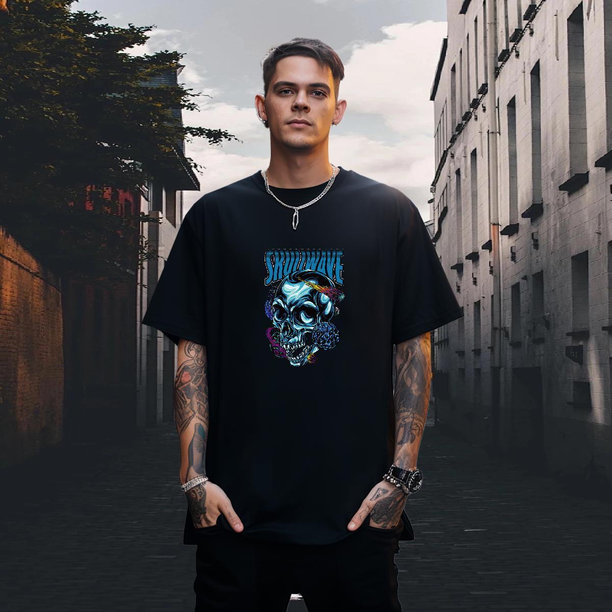 High Quality Men T Shirts 230g Pure Cotton skull Spring Summer Black Oversized Round Neck Short Sleeve Mens Tshirts Custom Tops Tees