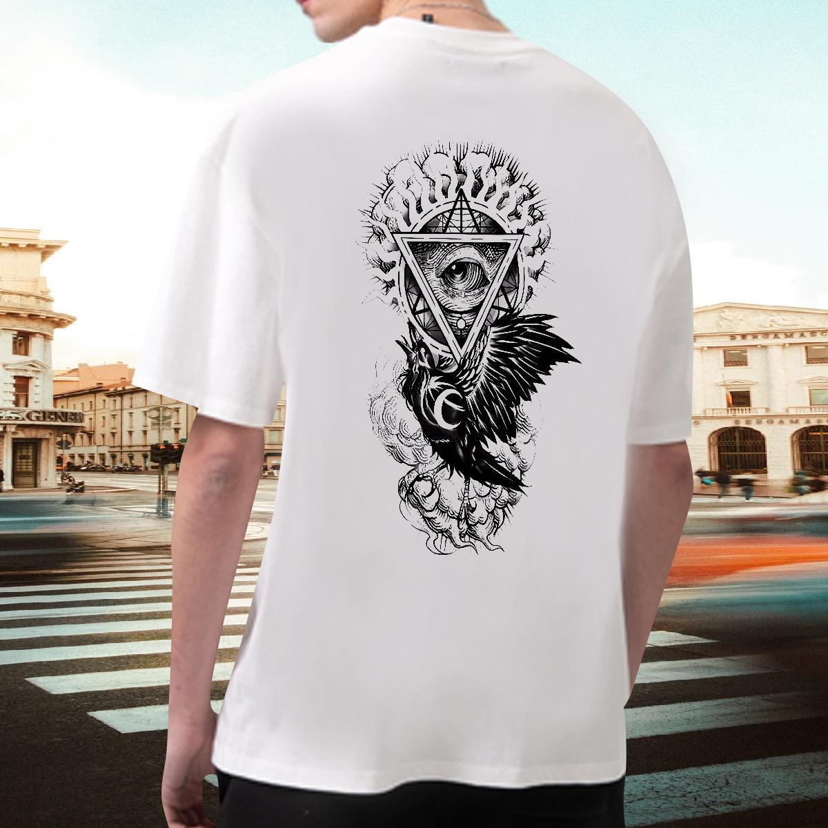 Popular Men T Shirts 230g Pure Cotton eye of the devil Street Casual Asian Size Breathable Crew Neck Men Clothes T-Shirt 2024 Tees