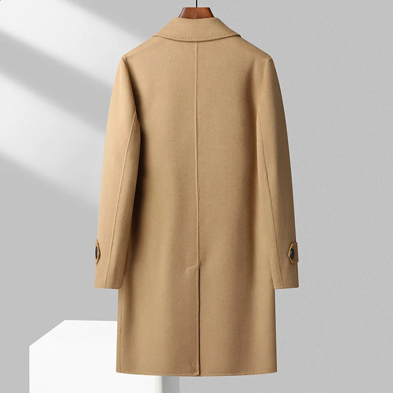 100% Wool Coat Mens Autumn Winter Business Casual Double Breasted Long Woolen Overcoat Outwear Solid Wool Windbreak Jacket 240822