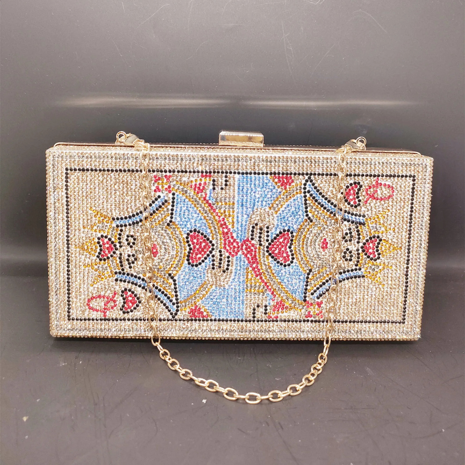Shoulder Bag Women Poker Card Queen Q Vegas Rhinestone Handbags Casinos Dinner Purse Women Crystsal Clutch Evening Wallet 240823