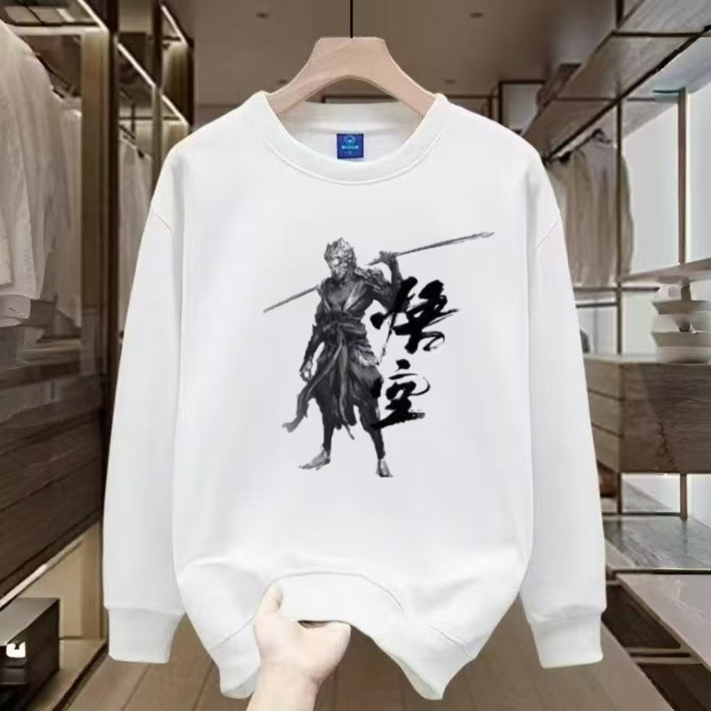 Round Neck Hoodie Men Black Myth Wukong Surrounding Clothes Men's New Autumn/Winter Plus Cashmere Hoodie
