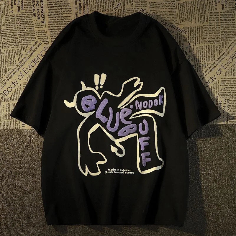 2014 Summer Harajuku Casual Oneck Top Retro Trendy Pure Mens Tshirt Loose Ins Y2K Womens Short sleeved 240822