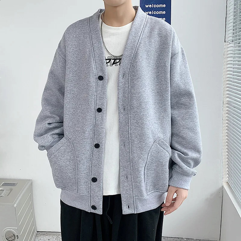 Korean sportswear mens fashion solid color style hooded sweatshirt autumn casual loose jacket thick cardigan 240822