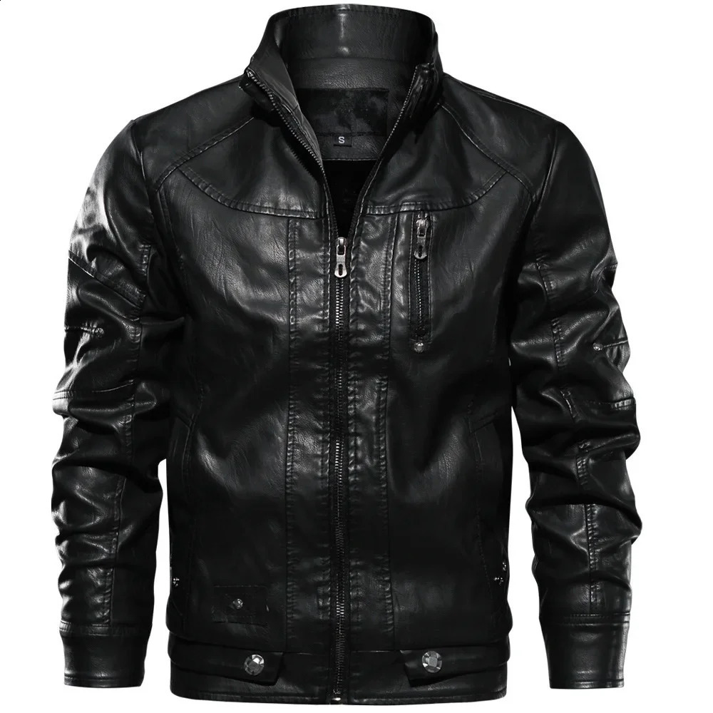 Leather Jacket Veste Winter Mens Jacket Biker Clothes Stand Collar Loose Down Warm Waterproof Leather Jacket M-5XL 240823