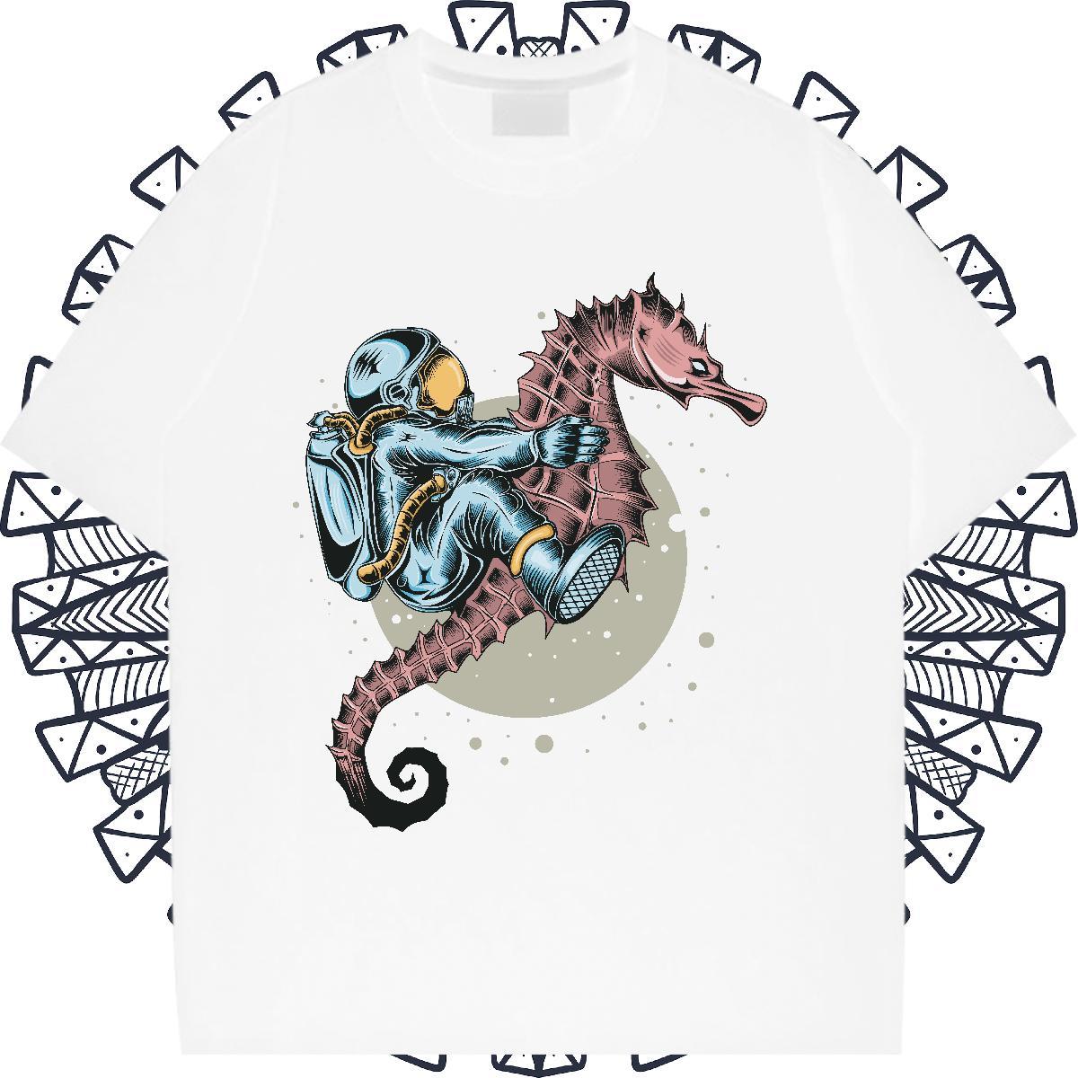 Comfortable Womens Tshirts 230g Pure Cotton cosmonaut Beach T shirt Crew Neck Breathable Cartoon Anime Tee Shirt