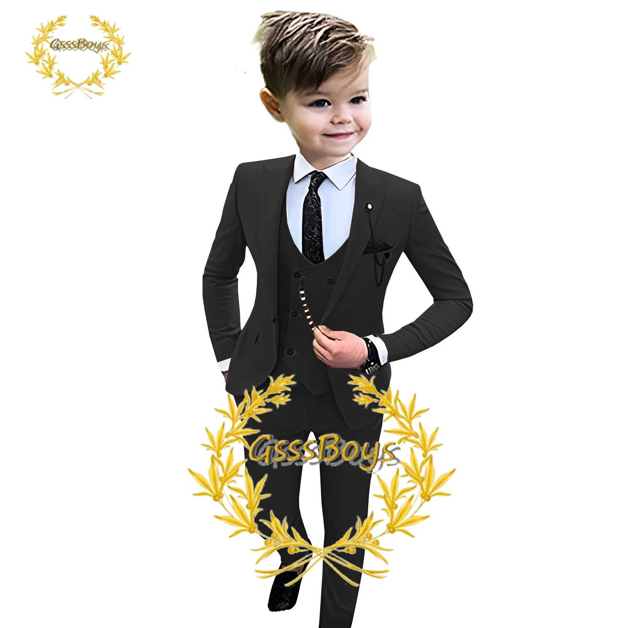 Dark green boy suit wedding evening gown 3-piece jacket pants vest formal party outfit childrens jacket 2-16 years old W240823