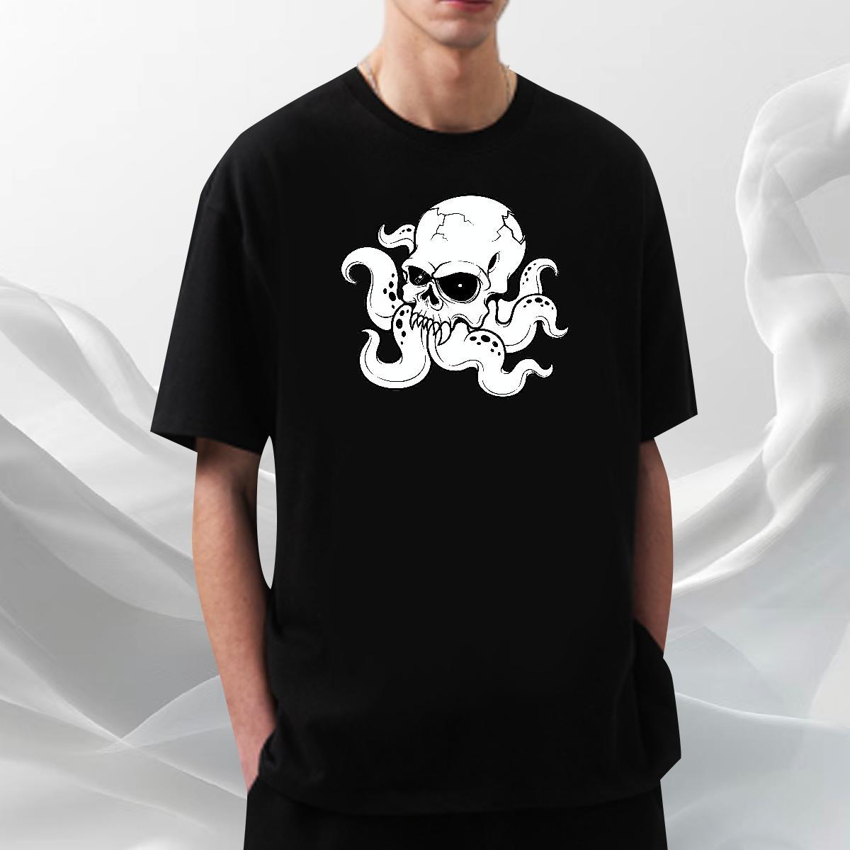 Wholesale Mens T Shirts 230g 100% Cotton octopus Street wear Hip Hop White Plus Size Crew Neck Breathable Tshirt for Man Woman 2024 Top Tees
