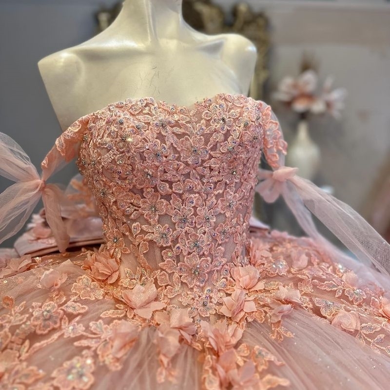 Pink Princess Sweetheart Ball Gown Quinceanera Dresses Off The Shoulder Appliques Lace Beads Tull Party Birthday Vestidos De 15 Anos Sweent 16 Dress