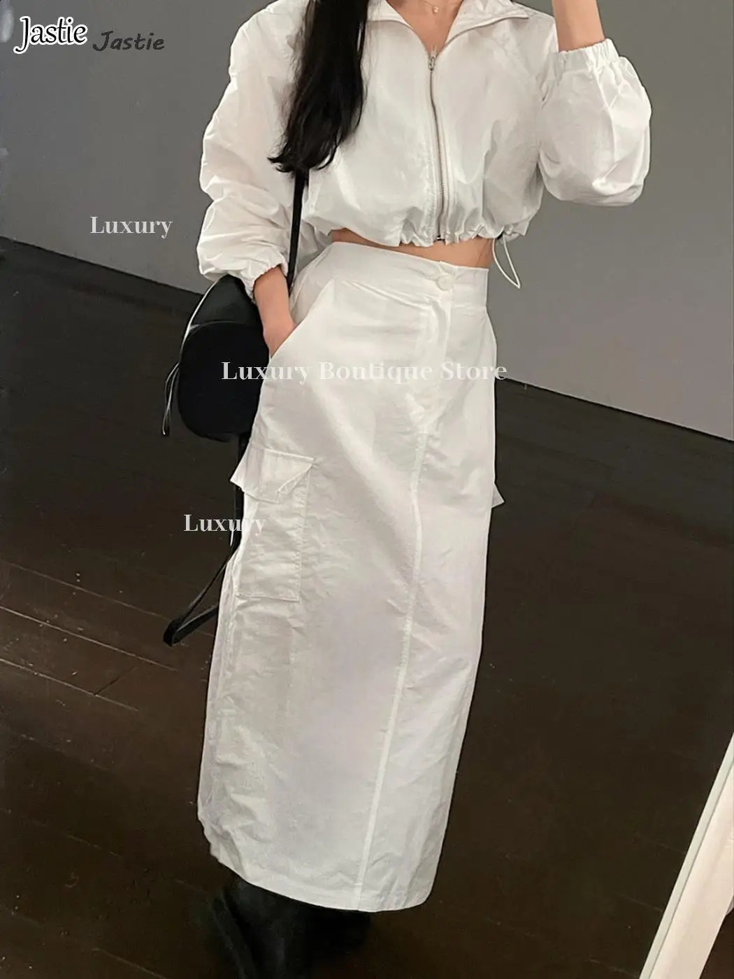 Autumn Fashion High Waist Button Long Skirt Short Long Sleeve Sports Coat Two Piece Set Women Solid Casual Shirt 2 Pieces Set 240823