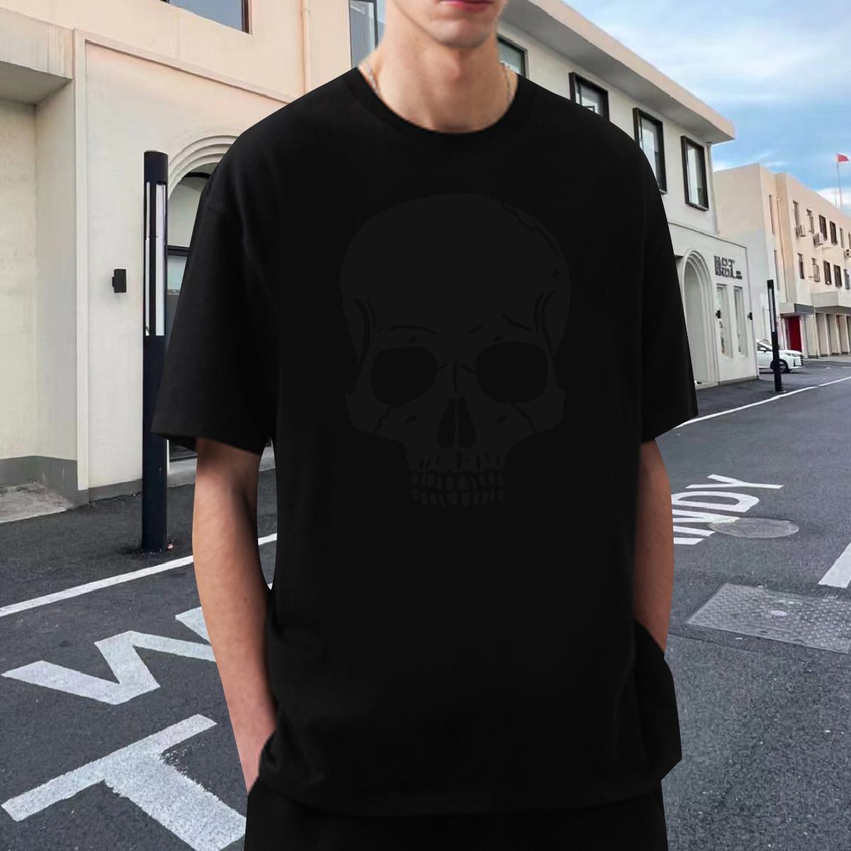 Cool Men T Shirts 230g Cotton skull Beach Black Oversized Breathable Short Sleeve Tshirts Customized Clothes