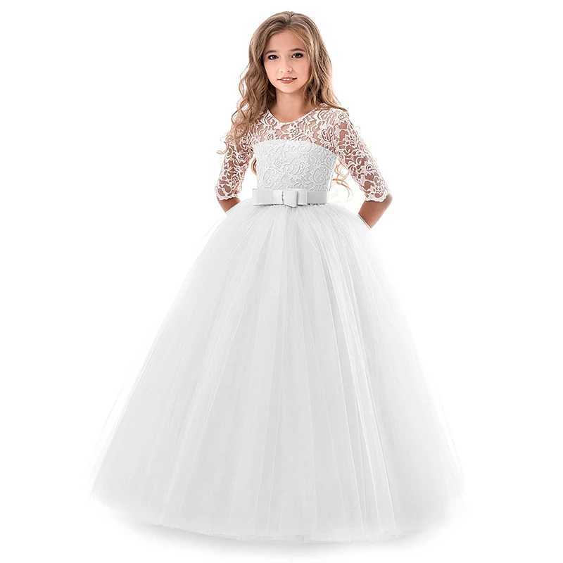 Girl lace long ball dress bride maid childrens dress girl teenage girl party dress childrens princess evening dress formal wedding dress W240823