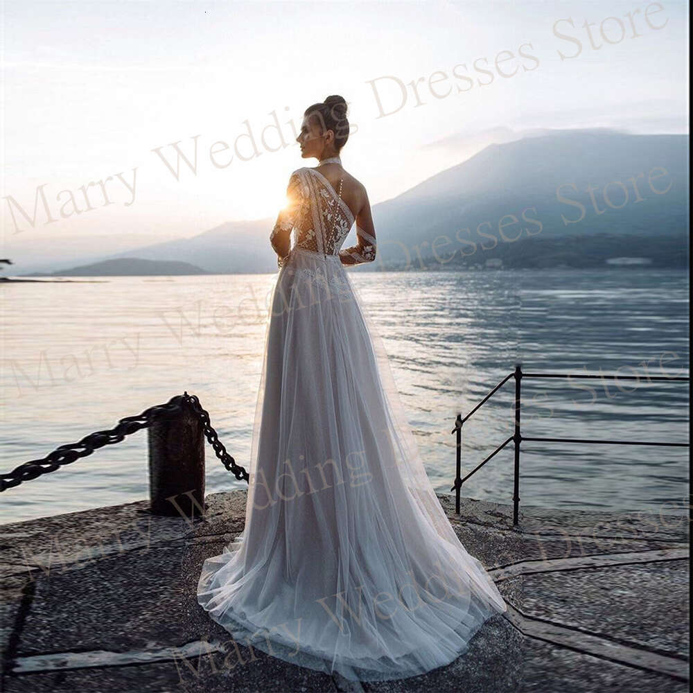 High Neck Boho Wedding Dresses Full Sleeve Appliques Lace A E Bride Gowns Tulle Or Length Custom Made Vestidos Novias Boda