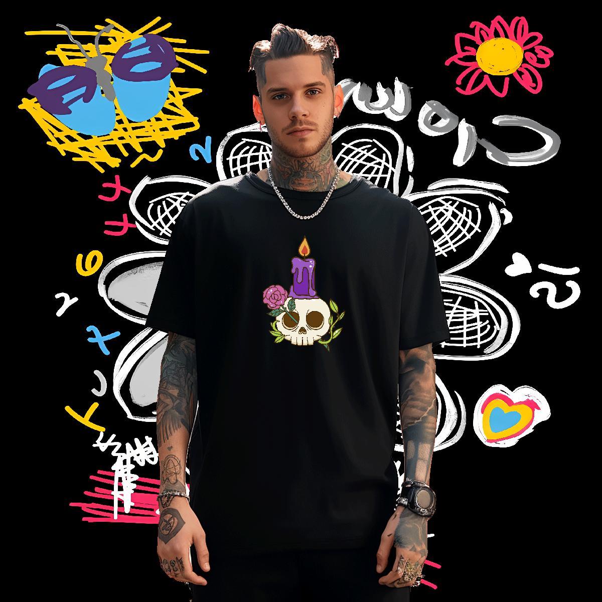Wholesale T shirt 230g Pure Cotton skull Street Casual Custom Printing Breathable Men Tops Tees DIY Customized Tops Shirt
