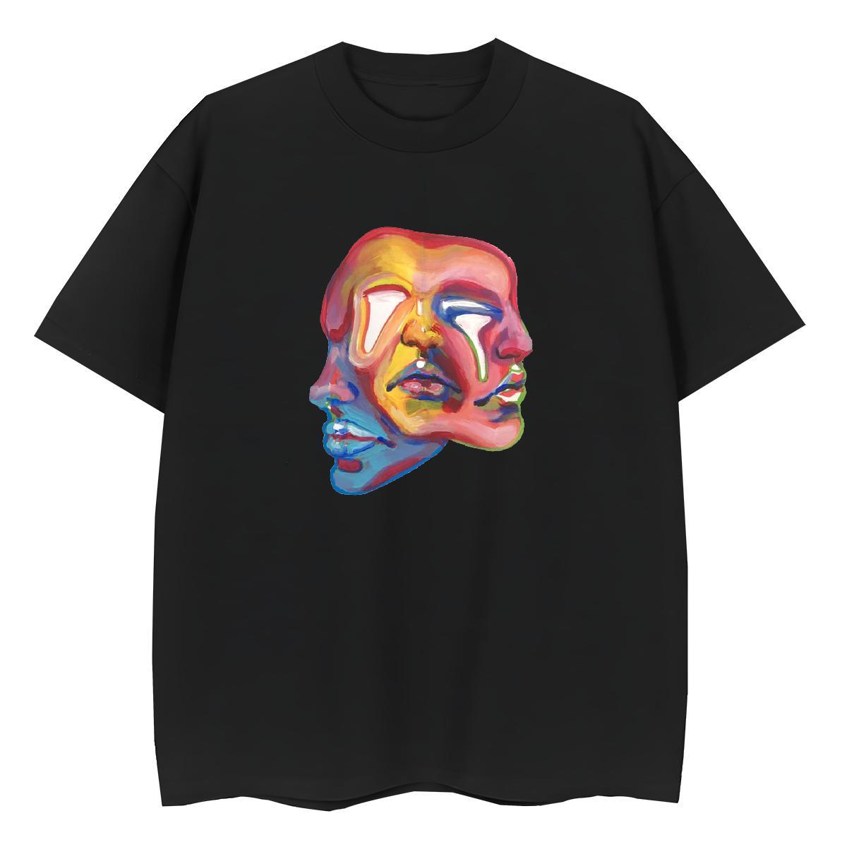 Wholesale Woman Tshirt 230g Cotton painting Home Outdoor T-Shirts Breathable Crew Neck Black Oversized Tops