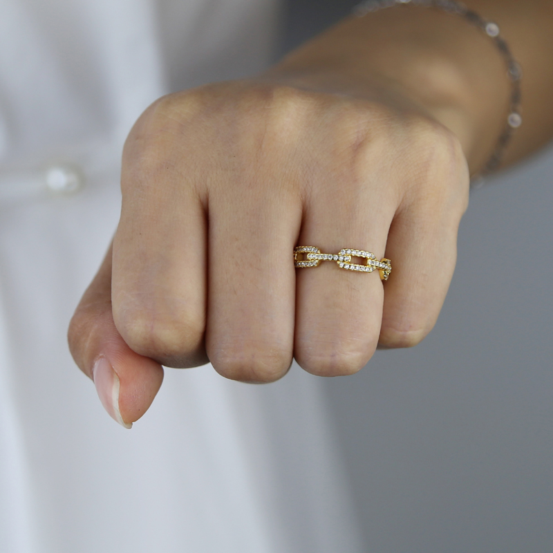 Iced Out Tennis Rings for Women - Cubic Zirconia Cuban k Chain Rings, Fashion Jewelry