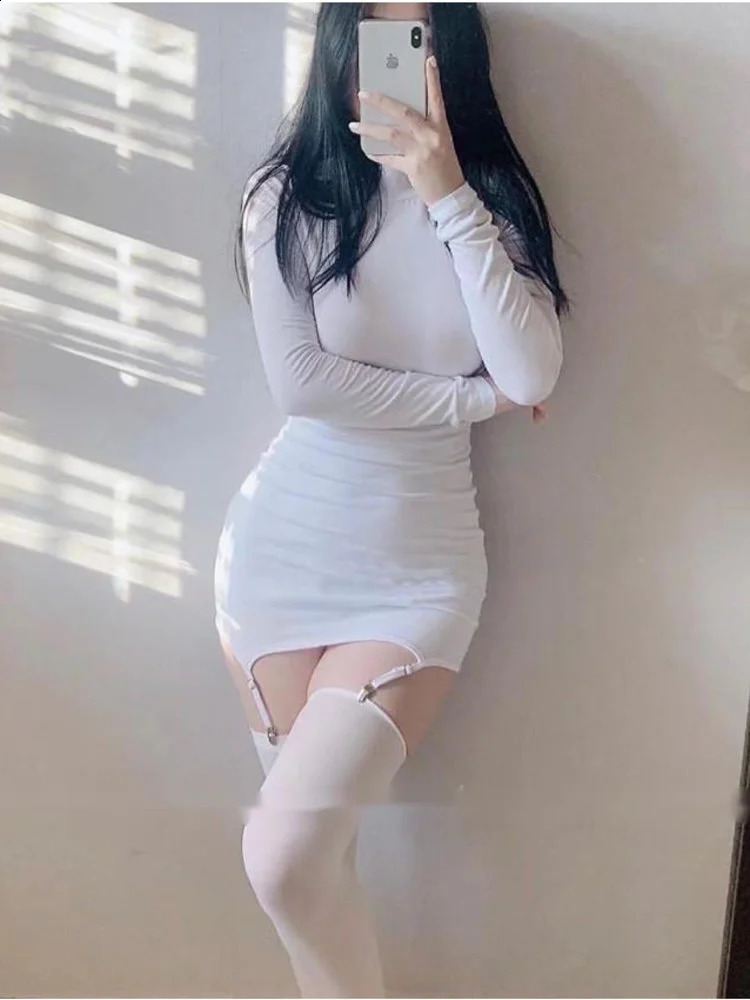 Slim Fairy Clothes Elegant Mini Dress Long Sleeve Silk Stockings Sexy Korean Women Dresses Autumn Basics Tops Robe Hiver 763G 240823