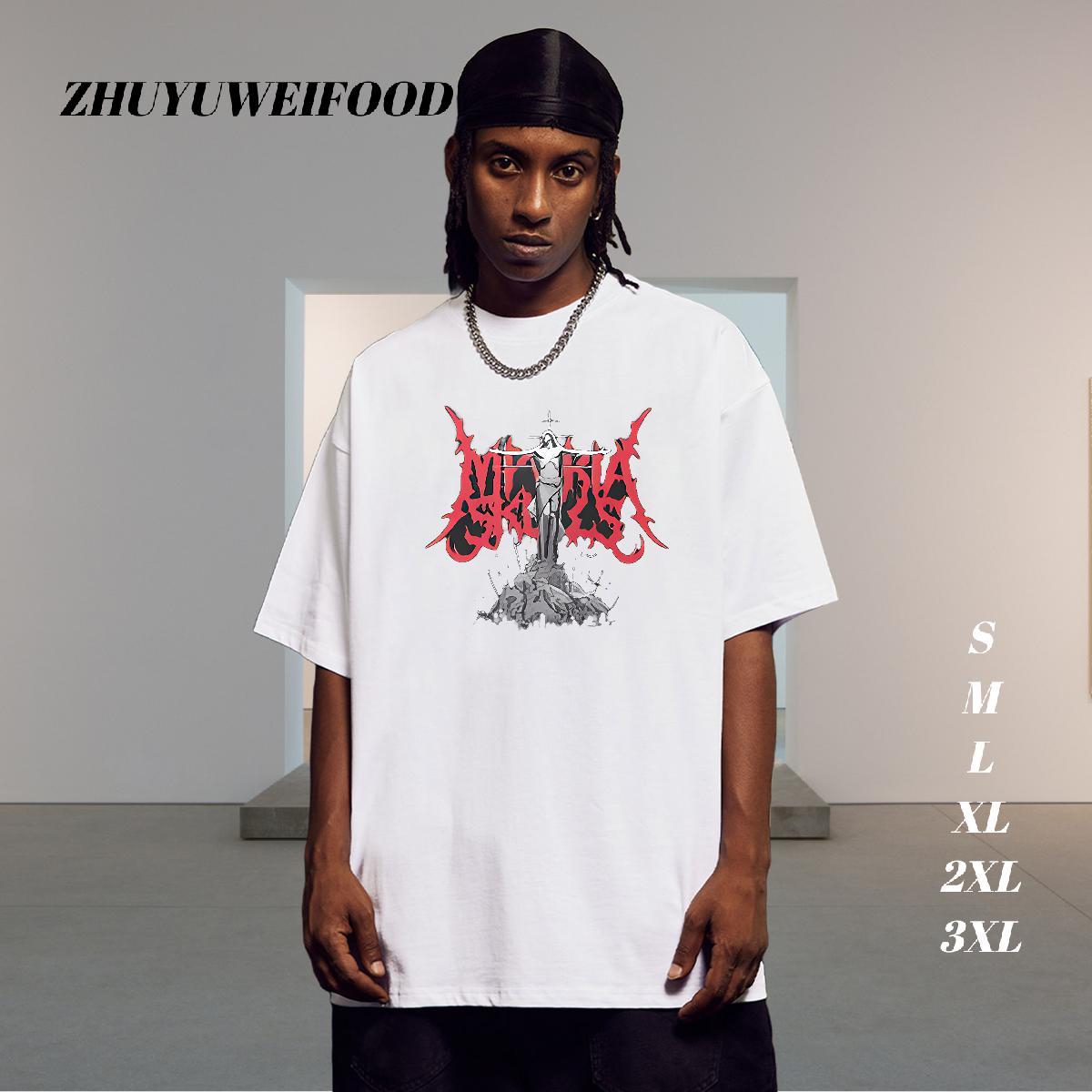 Wholesale Men T Shirts 230g Pure Cotton The Cross High Street Hip Hop Custom Anime Breathable Short Sleeve Men Tshirts Fashion New Top Tees