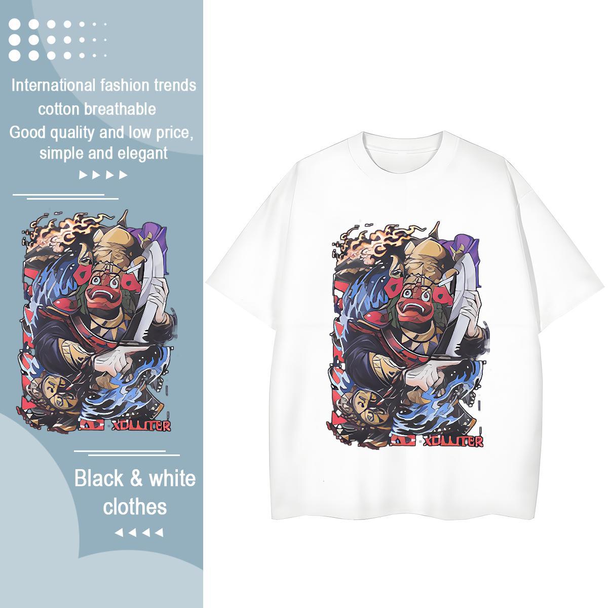 Unisex Couples T Shirts 100% Cotton 230g Animated characters High Street Hip Hop T Shirts Women Breathable Crew Neck Black White Tops