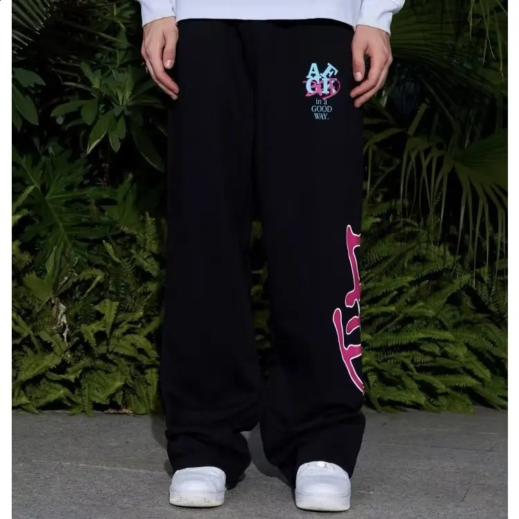 Y2k wide leg pants American color letter printed mens retro casual oversized womens Trouser Korean fashion 240823