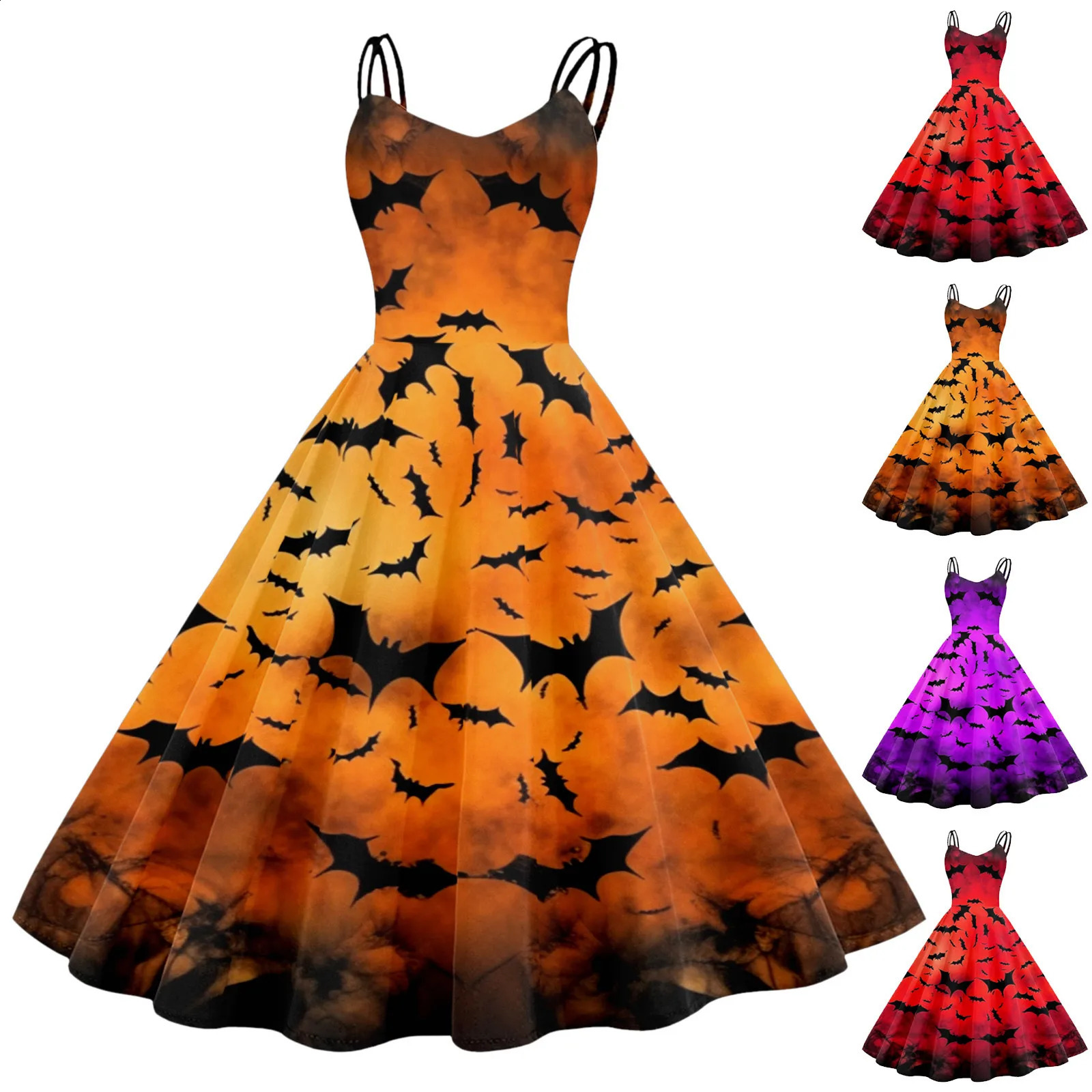 Vintage Swing Dress For Women Knee Length Halloween Print Sleeveless 1950s Housewife Evening Prom Dress Gothic Gown Vestidos 240823