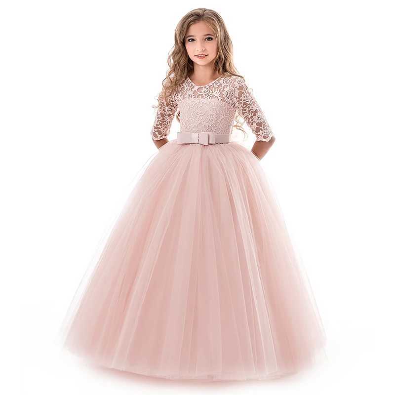Girl lace long ball dress bride maid childrens dress girl teenage girl party dress childrens princess evening dress formal wedding dress W240823