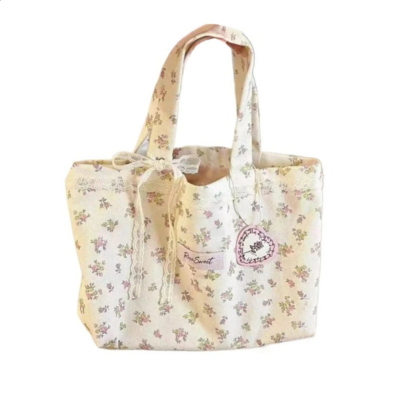 Large Capacity Floral Canvas Tote Fashionable Commuting Shoulder Handbag 240823