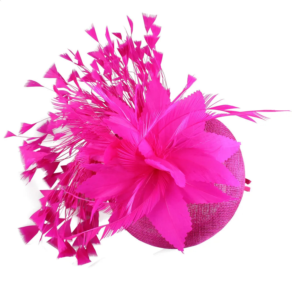 Sinamay Ladies Chic Fascinators Hats with Feather Church Wedding Cocktail Millinery Racing Season Hats for Women 240808