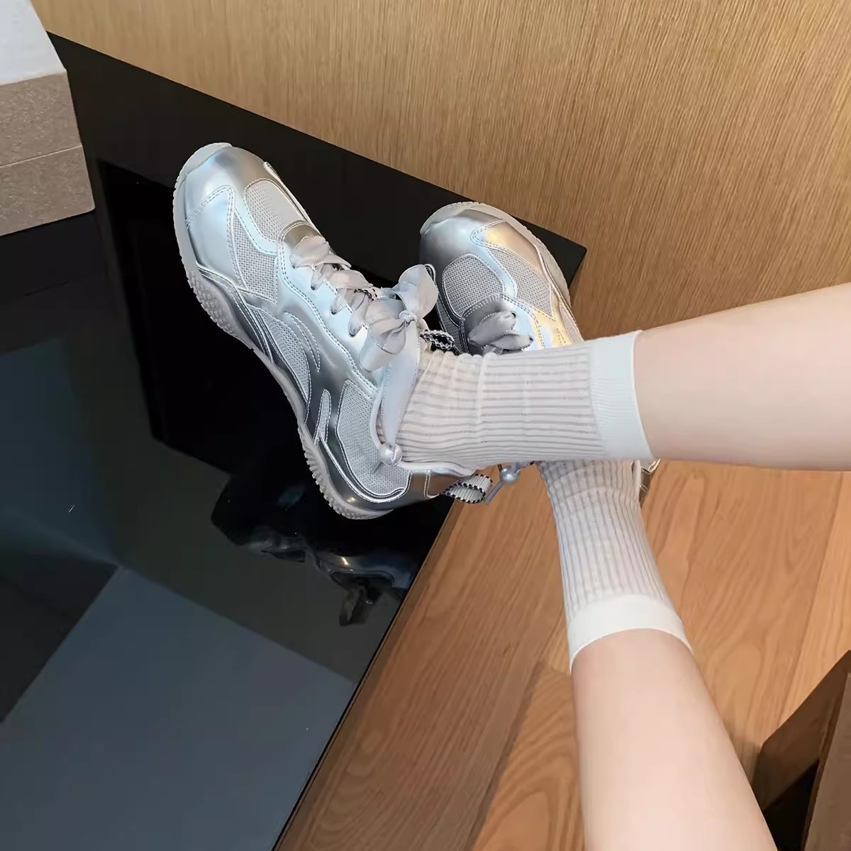 Ddmysports Cowhide Version Grape Mom Same Genuine Leather Ballet Style Breathable Mesh Pearl Lace Up Casual Sports For Women Forrest Gump Shoes OUTDOO