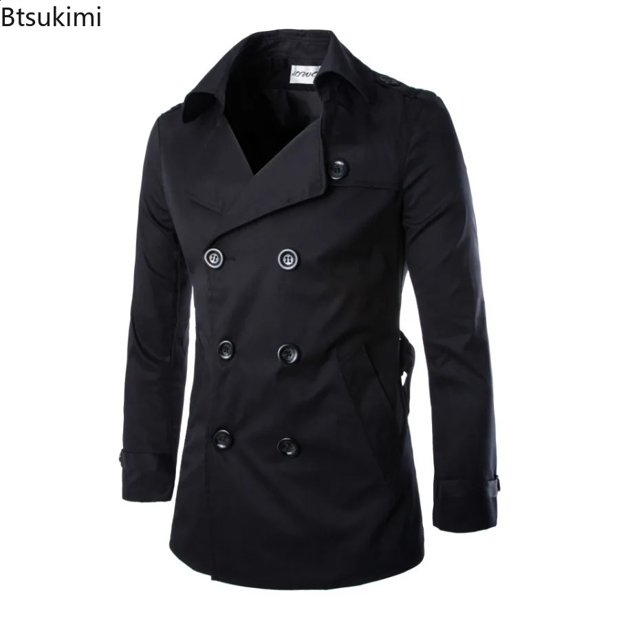 England Style Mens Trench Coat Fashion Cotton Double-breasted Mid-leng Jackets Boutique Windproof Coats Business Gentleman 240822