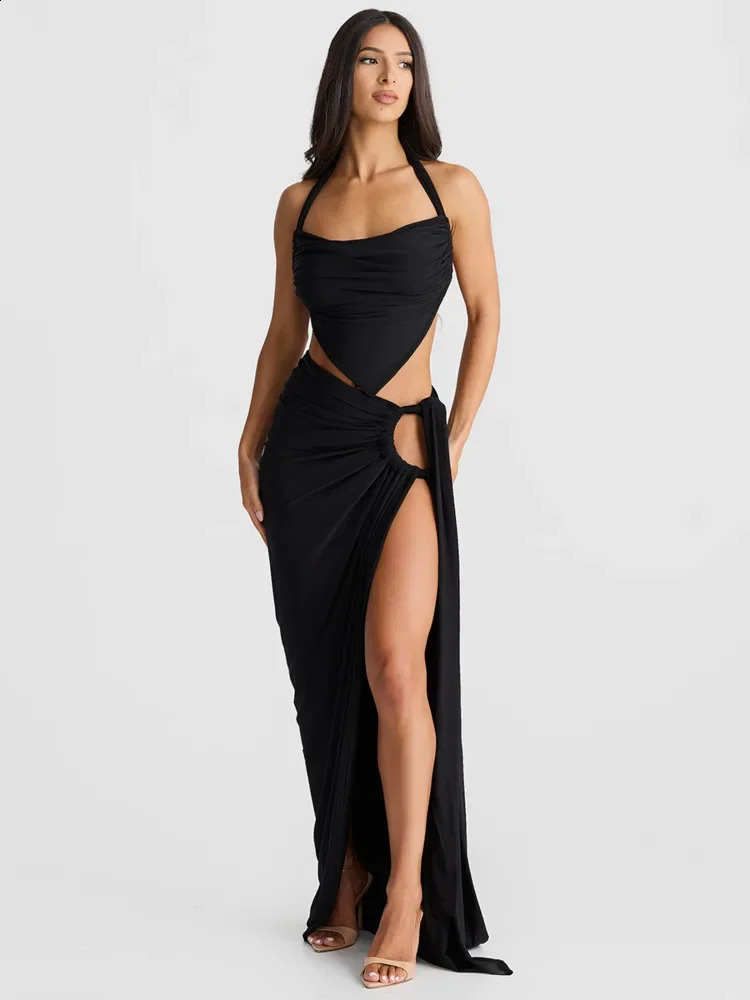 Fashion Sexy Skirt Two Piece Sets Women Halter Crop Top And Maxi Skirt Femme Club Party Split Skirt Two Piece Sets 240823
