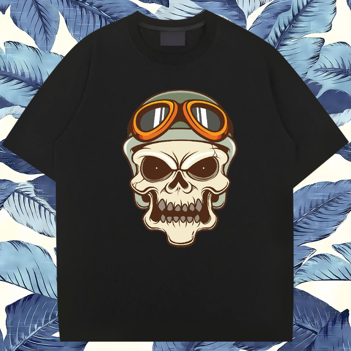 Classic T shirt 230g Pure Cotton skull Sport Black White Breathable Men Tops Tees Casual New Clothings