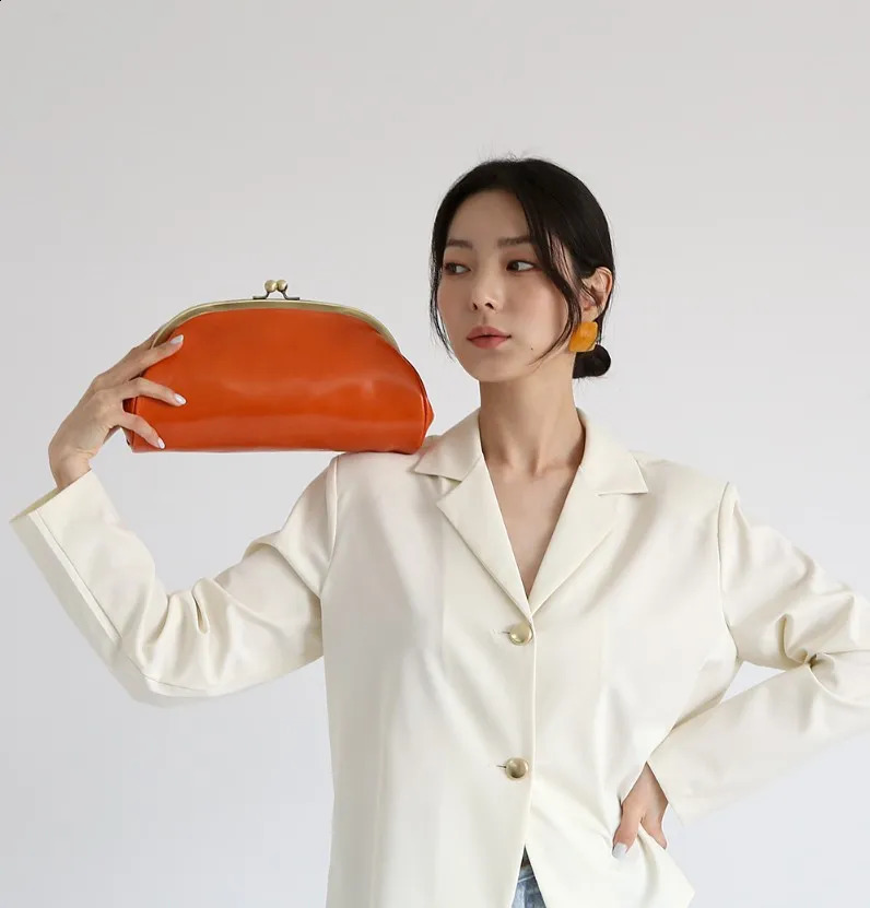 Vintage Kiss Lock Women Clutches Party ladies Dinner bag PU leather chian Shoulder bag for female Crossbody bag clutch 240822