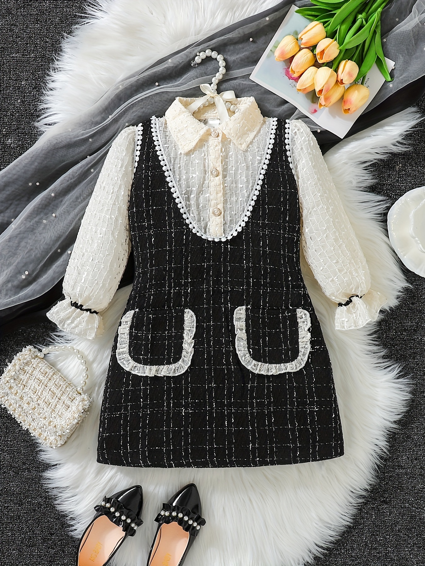 Girls' woven jacquard fabric autumn and winter dres