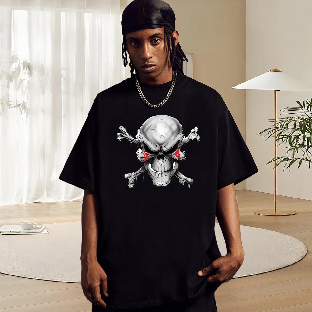 Brand T Shirts Men 230g Cotton skull Spring Summer Customized Print Breathable Crew Neck Men Tees Classic Tshirts