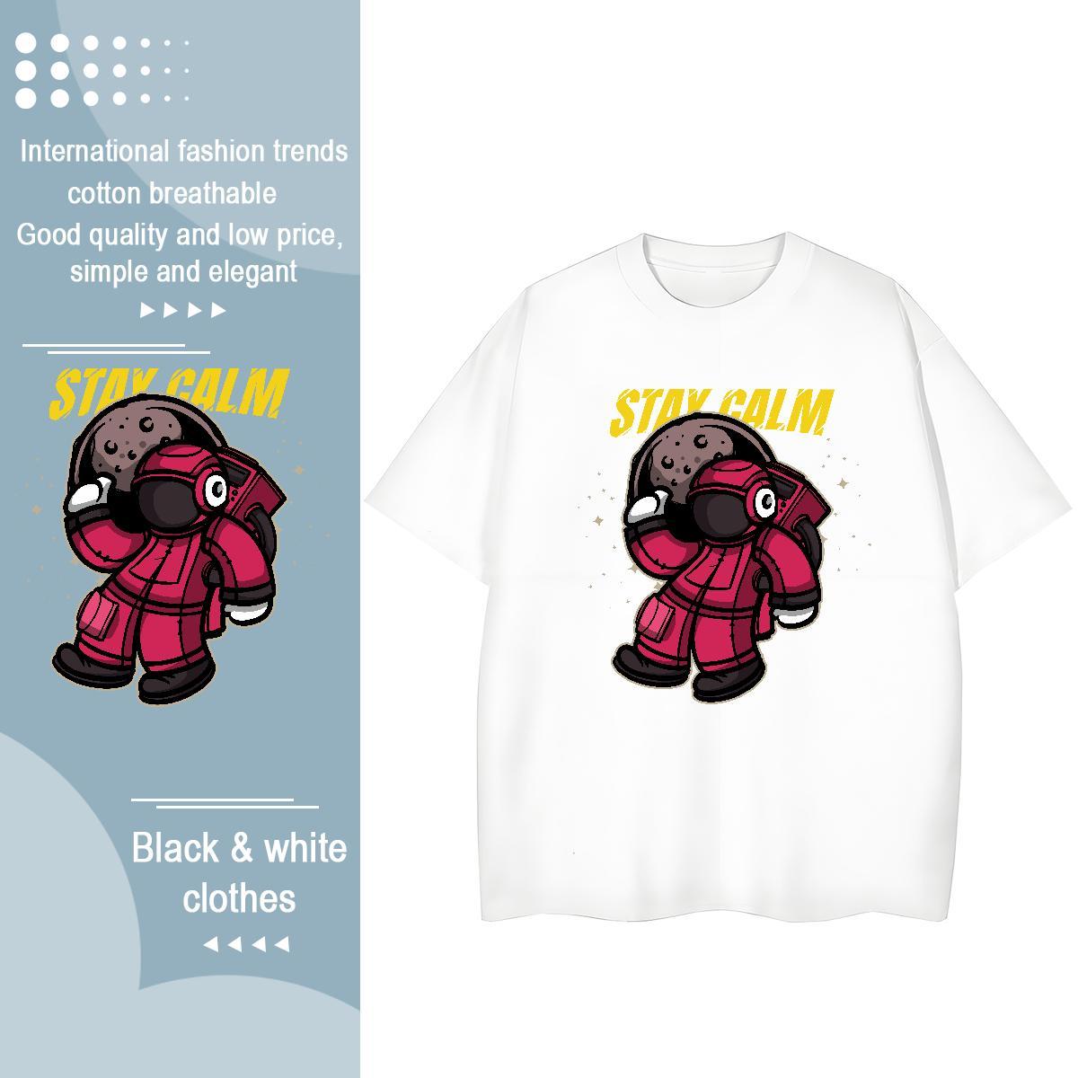 5A Unisex Tshirts 230g 100% Cotton universe Street Casual T-Shirts for Women Breathable Short Sleeve Skull Wear