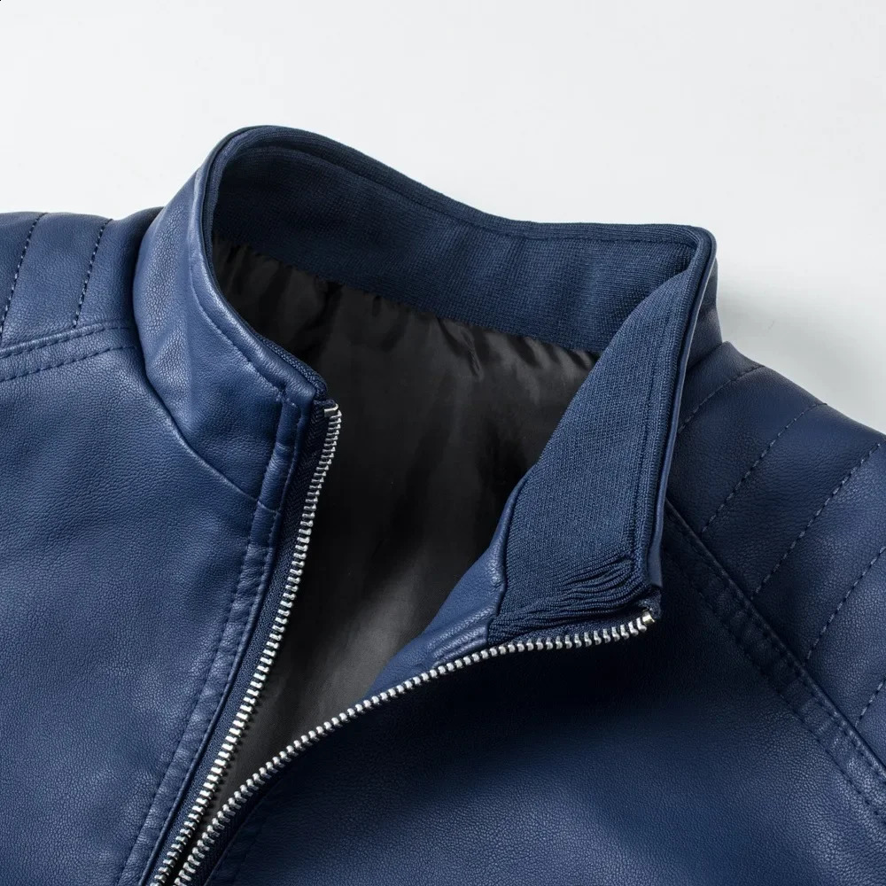Stand Collar Leather Jacket Mens Fashion Jacket Casual Men Leather Jacket Slim Korean Version Handsome Mens Clothing 240822